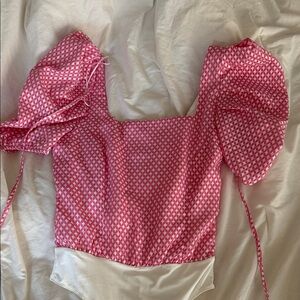 TCEC Pink and White Puff Sleeve Bodysuit